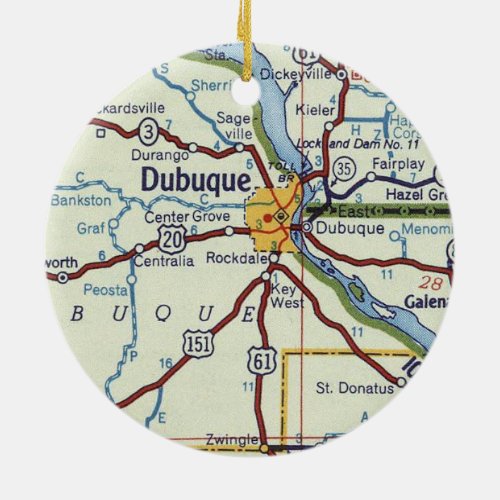 Dubuque IA Map Ceramic Ornament