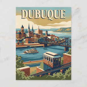 Dubuque Iowa Mississippi River Retro Vintage Poste Postcard