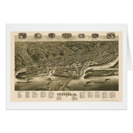 Dubuque, Iowa Panoramic Map - 1889 Cards (Front Horizontal)
