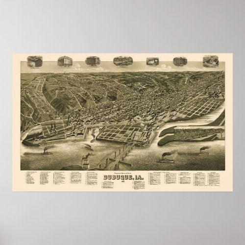 Dubuque Iowa Panoramic Map _ 1889 Poster