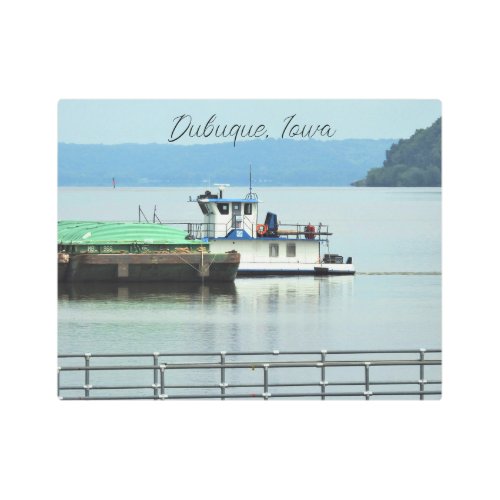Dubuque Iowa Pusher Boat on the Mississippi River Metal Print