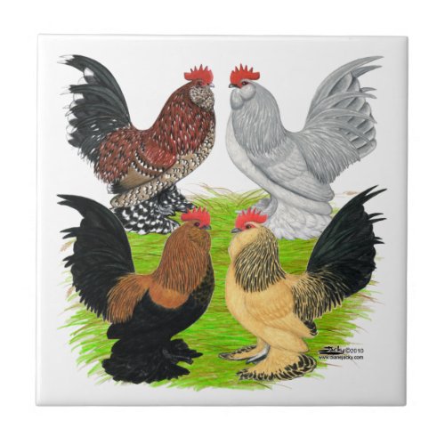 DUccles Four Roosters Ceramic Tile