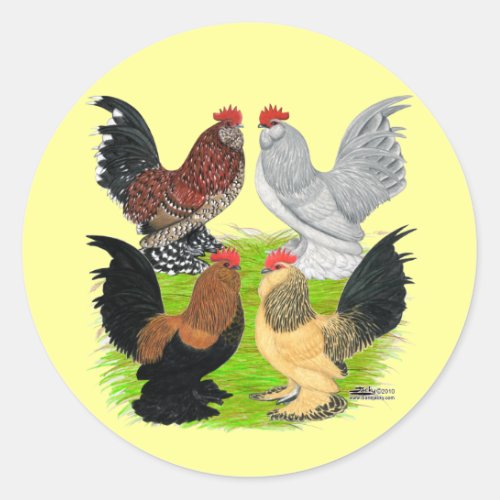 DUccles Four Roosters Classic Round Sticker