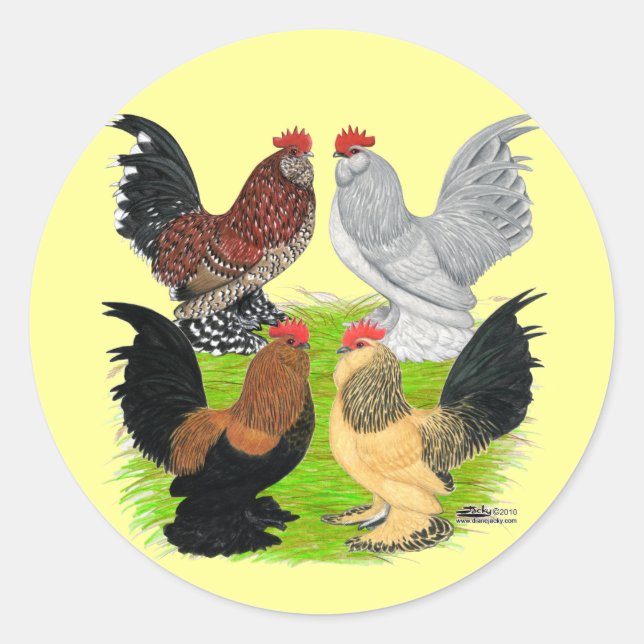 D'Uccles Four Roosters Classic Round Sticker (Front)