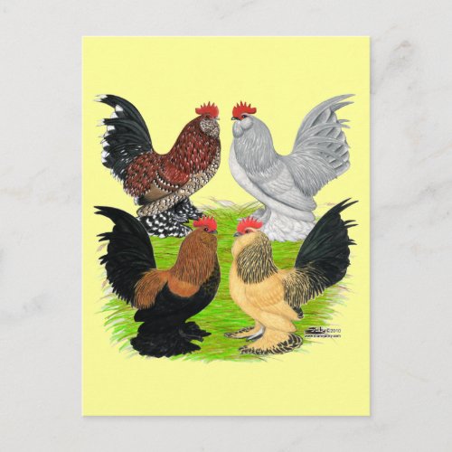 DUccles Four Roosters Postcard