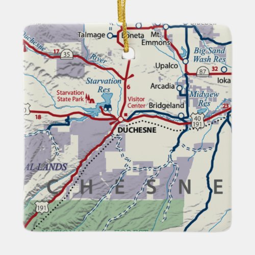 Duchesne Utah Map Ceramic Ornament