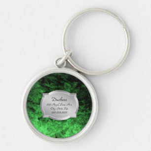 Duchess Green Leather Silver Plaque Pet Tag Keychain