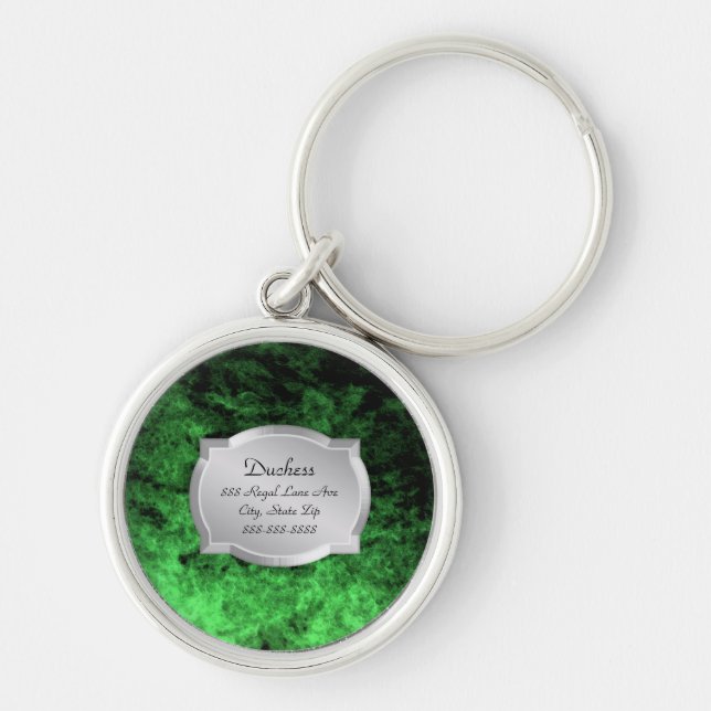 Duchess Green Leather Silver Plaque Pet Tag Keychain (Front)