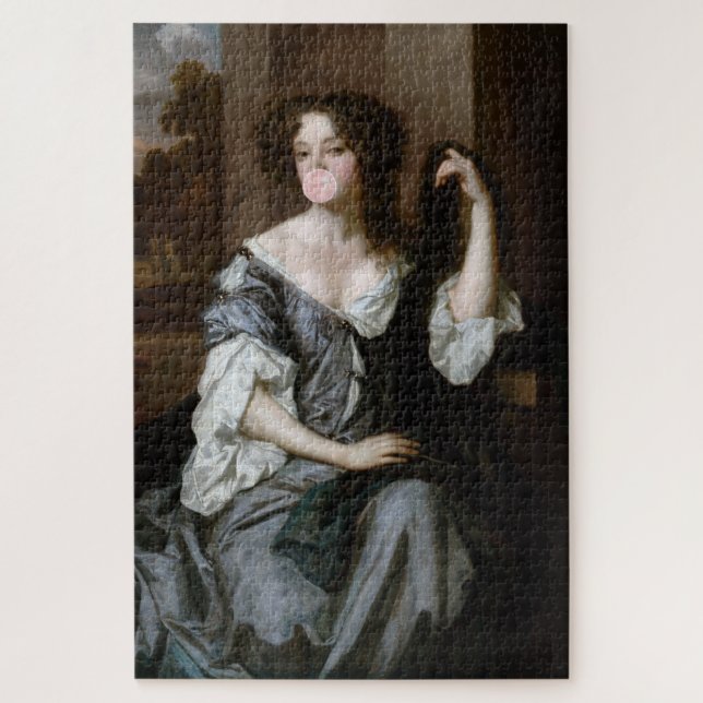 Duchess of Portsmouth blowing a pink bubble gum Jigsaw Puzzle (Vertical)