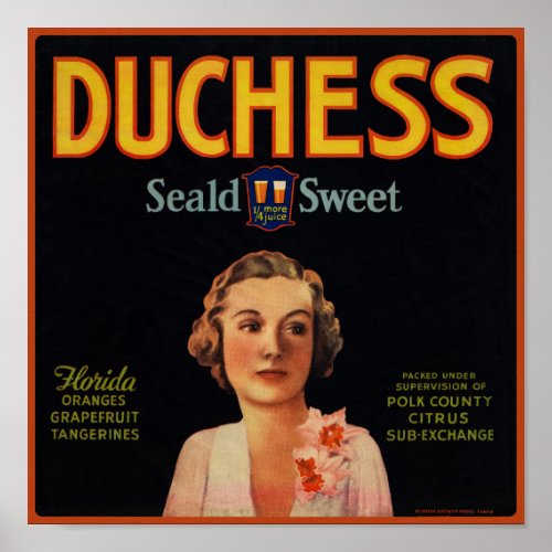 Duchess Oranges packing label Poster