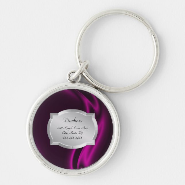 Duchess Pink Silk Silver Plaque Pet Tag Keychain (Front)