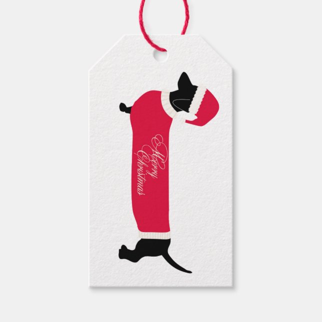 DUCHSHUND WEARING SANTA HAT CHRISTMAS GIFT TAG (Front)