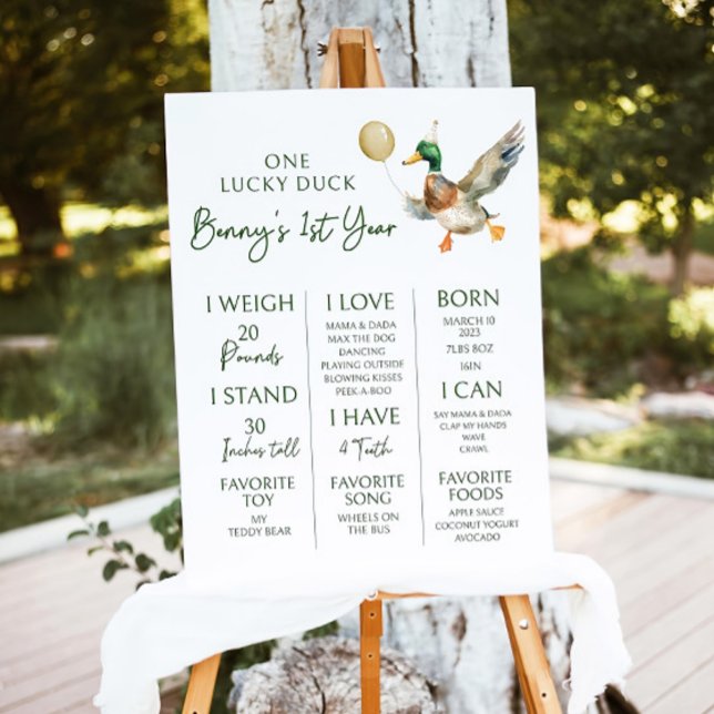 Duck 1st Birthday Milestone Board, One Lucky Duck Foam Board (Creator Uploaded)