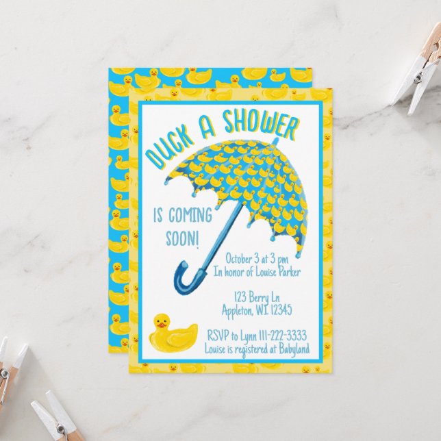 Duck a Shower Baby Shower Invitation (Front/Back In Situ)