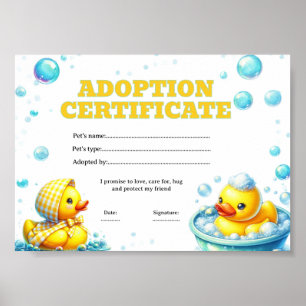 Duck adoption certificate editable  poster