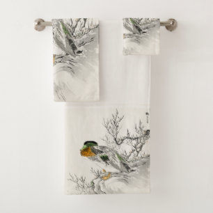 Duck and a tree Japanese Vintage Ukiyo-e Art Bath Towel Set