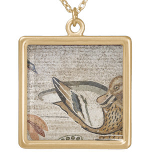 Duck and bird, Nile mosaic, House of the Faun Gold Plated Necklace