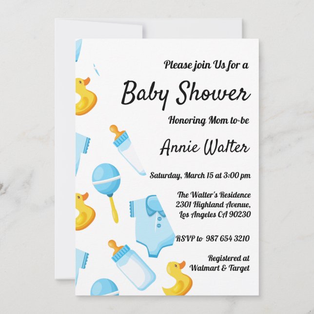 Duck and Boat themed Baby Shower Invitation (Back)