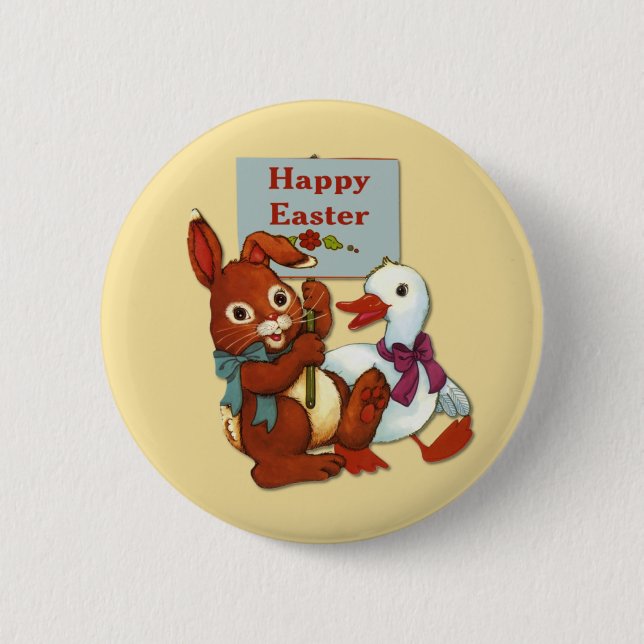 Duck and Bunny Easter Button (Front)