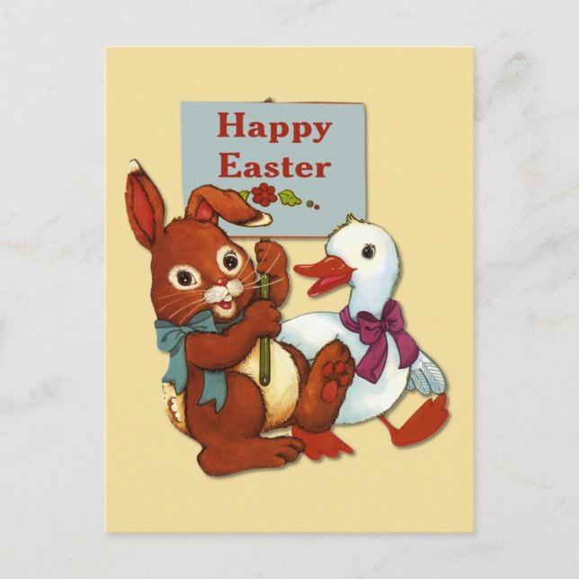 Duck and Bunny Easter Holiday Postcard (Front)