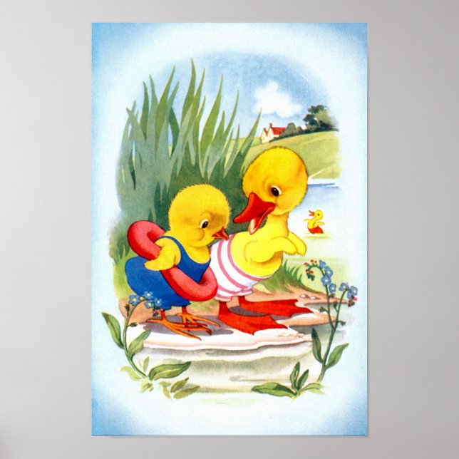 Duck and chick going swiming poster (Front)