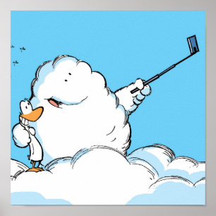 Duck and Cloud Selfie Cartoon Poster