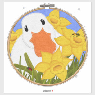 Duck and Daffodils Embroidery Hoop Felt Look Cut Sticker