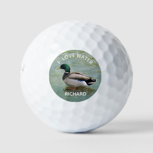 Duck and First Name Love Water  Golf Balls