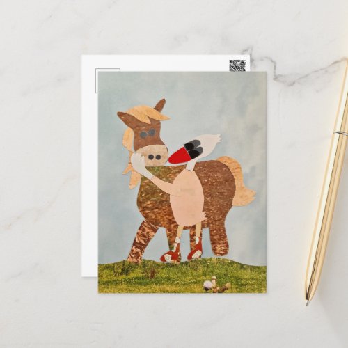 Duck And Horse Hugging Love Colorful Illustration Postcard