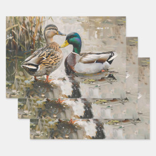 Duck and Mallard Wildlife Painting Decoupage Wrapping Paper Sheets