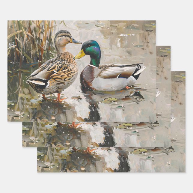 Duck and Mallard Wildlife Painting Decoupage Wrapping Paper Sheets (Set)