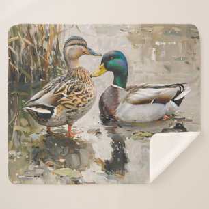 Duck and Mallard Wildlife Painting Sherpa Blanket