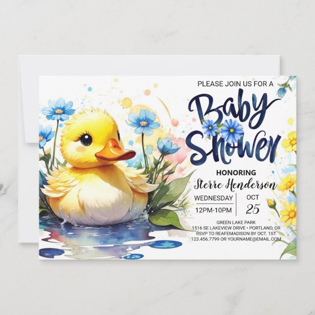 Duck and Wildflowers Baby Shower Invitation (Front)