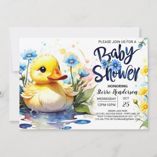 Duck and Wildflowers Baby Shower Invitation