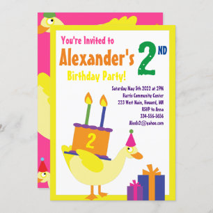 Duck Animal Kid's Birthday Party Invitations