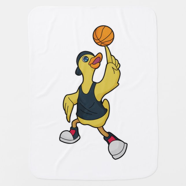 Duck as Baskeball player with Basketball Baby Blanket (Front)
