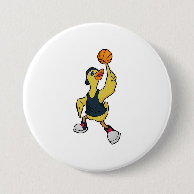 Duck as Baskeball player with Basketball Button (Front)
