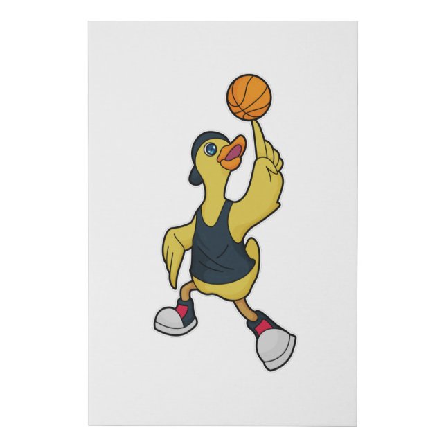 Duck as Baskeball player with Basketball Faux Canvas Print (Front)