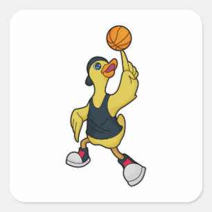 Duck as Baskeball player with Basketball Square Sticker