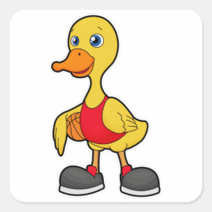 Duck as Basketball player with Basketball Square Sticker