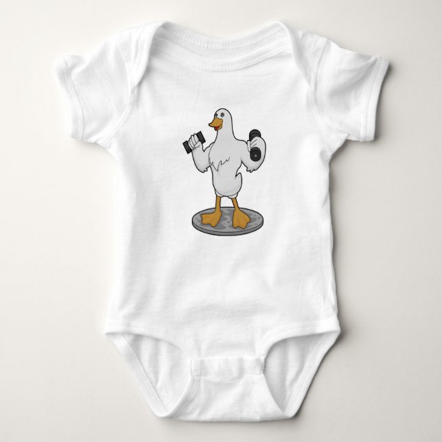 Duck as Bodybuilder with Dumbbells Baby Bodysuit (Front)