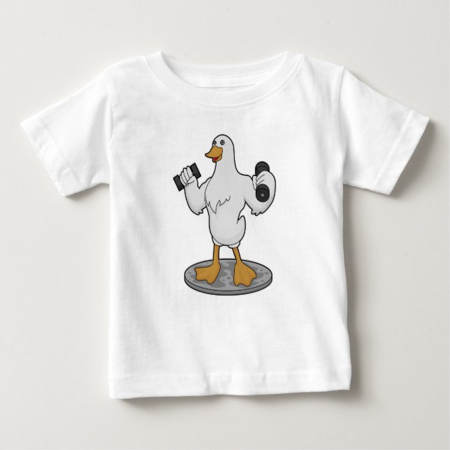 Duck as Bodybuilder with Dumbbells Baby T-Shirt (Front)
