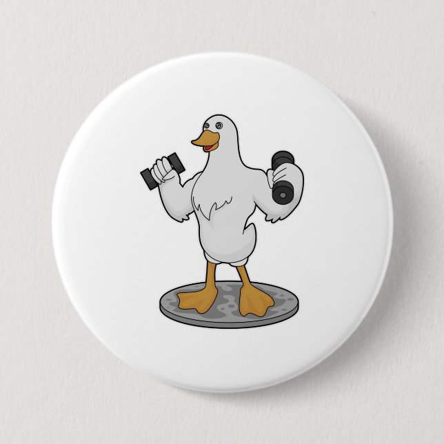 Duck as Bodybuilder with Dumbbells Button (Front)