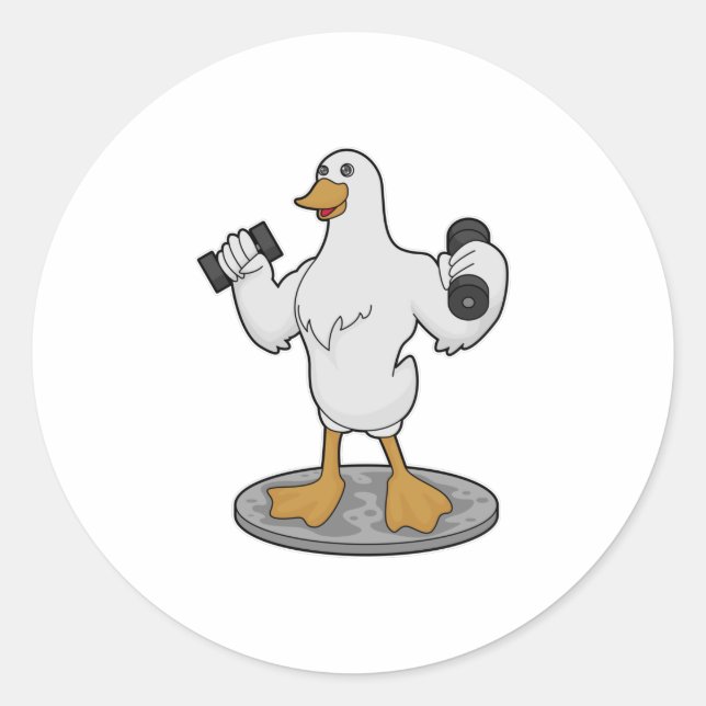 Duck as Bodybuilder with Dumbbells Classic Round Sticker (Front)