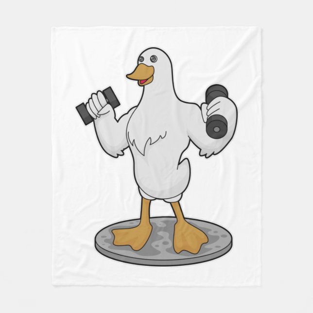 Duck as Bodybuilder with Dumbbells Fleece Blanket (Front)