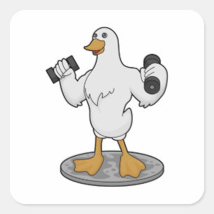 Duck as Bodybuilder with Dumbbells Square Sticker