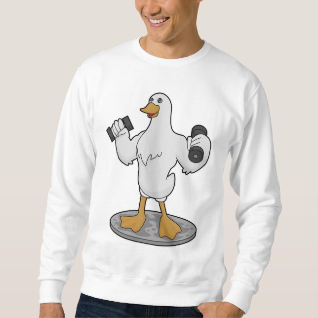 Duck as Bodybuilder with Dumbbells Sweatshirt (Front)