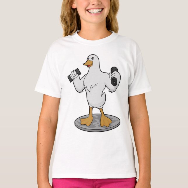 Duck as Bodybuilder with Dumbbells T-Shirt (Front)