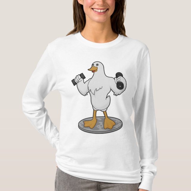 Duck as Bodybuilder with Dumbbells T-Shirt (Front)