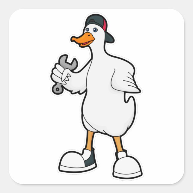 Duck as Craftsman with Tool & Cap Square Sticker (Front)